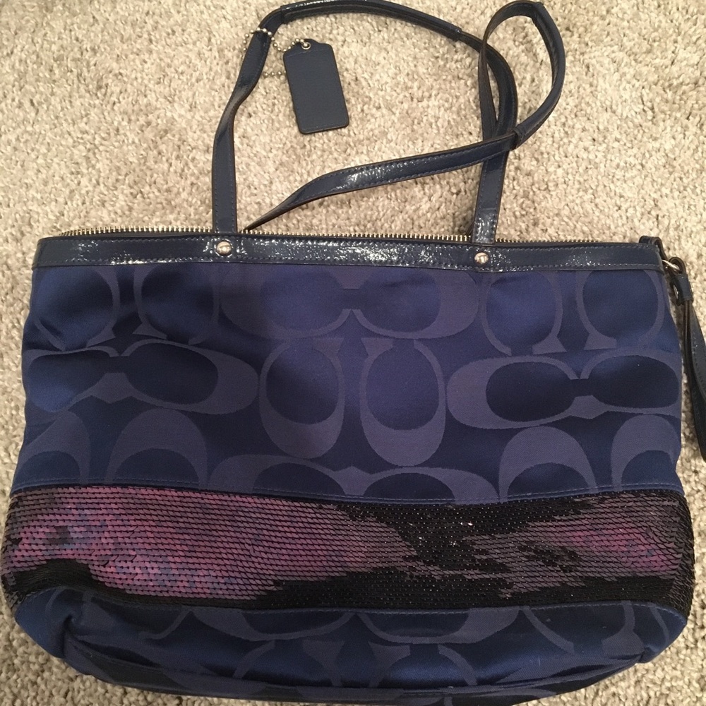 Blue w/ sequins Coach Tote bag
